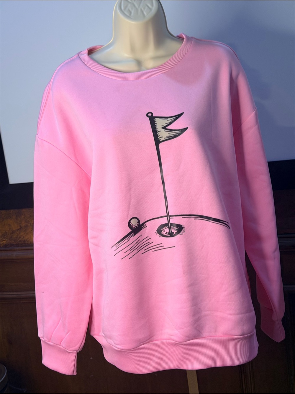 NWOT SIZE S Source Unknown Bubblegum Pink Crewneck Sweatshirt w/Golf Flag Sketch